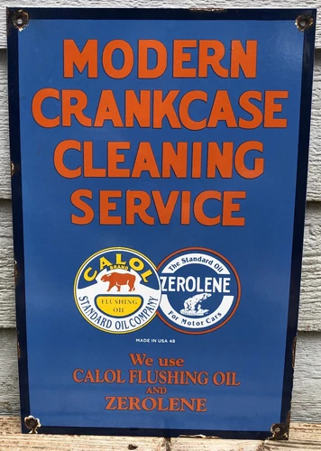 VINTAGE STANDARD ZEROLENE OIL CRANKCASE SERVICE PORCELAIN GAS PUMP SIGN
