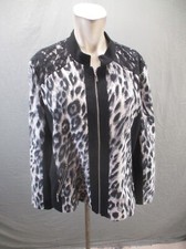 CHICO'S Size 3 Womens Animal Print Cotton Blend Full Zip Pocket Slim Blazer 271