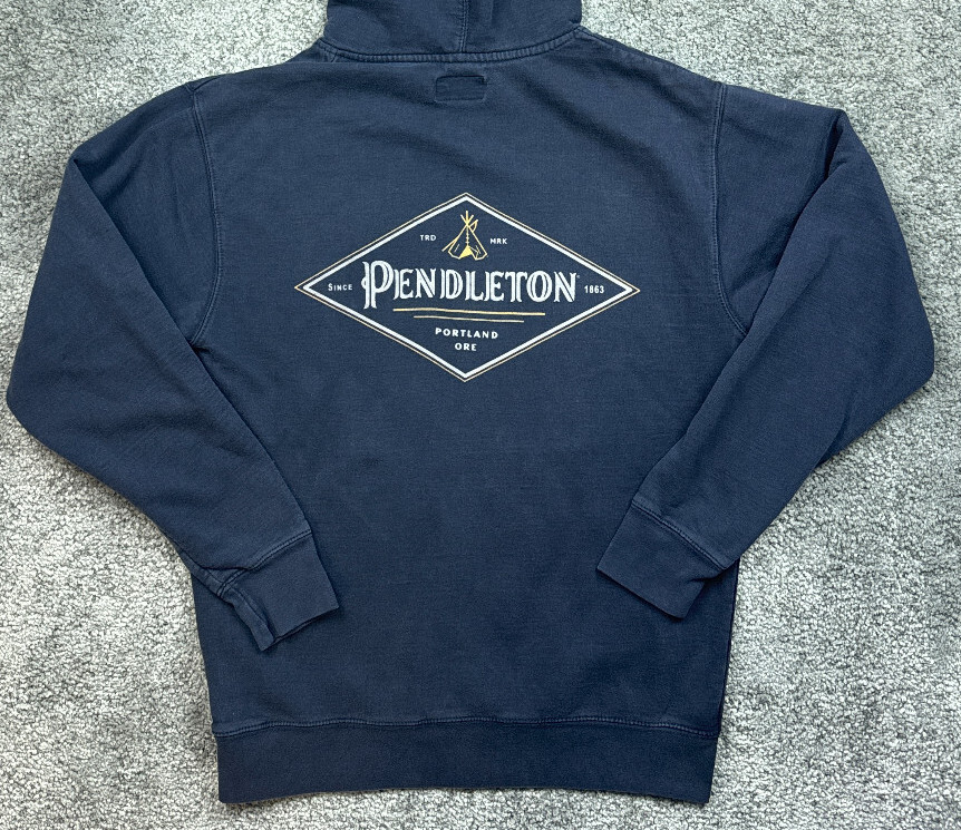 Pendelton Hoodie Medium Blue Diamond Logo Sweatshirt Teepee Campsite Pullover