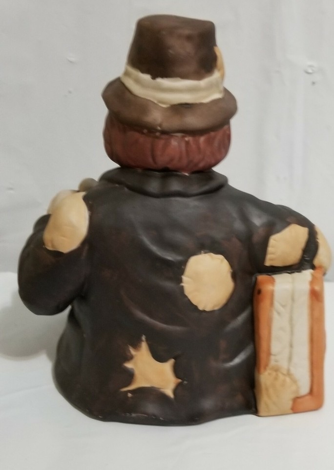 Vintage 1988 INTERPUR Ceramic Hobo Clown MUSIC BOX w/ Suitcase, Bottle
