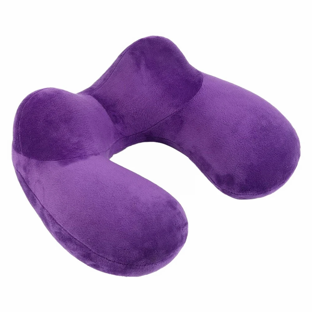 Soft U-Shaped Inflatable Travel Neck Pillow for Airplanes and Cars