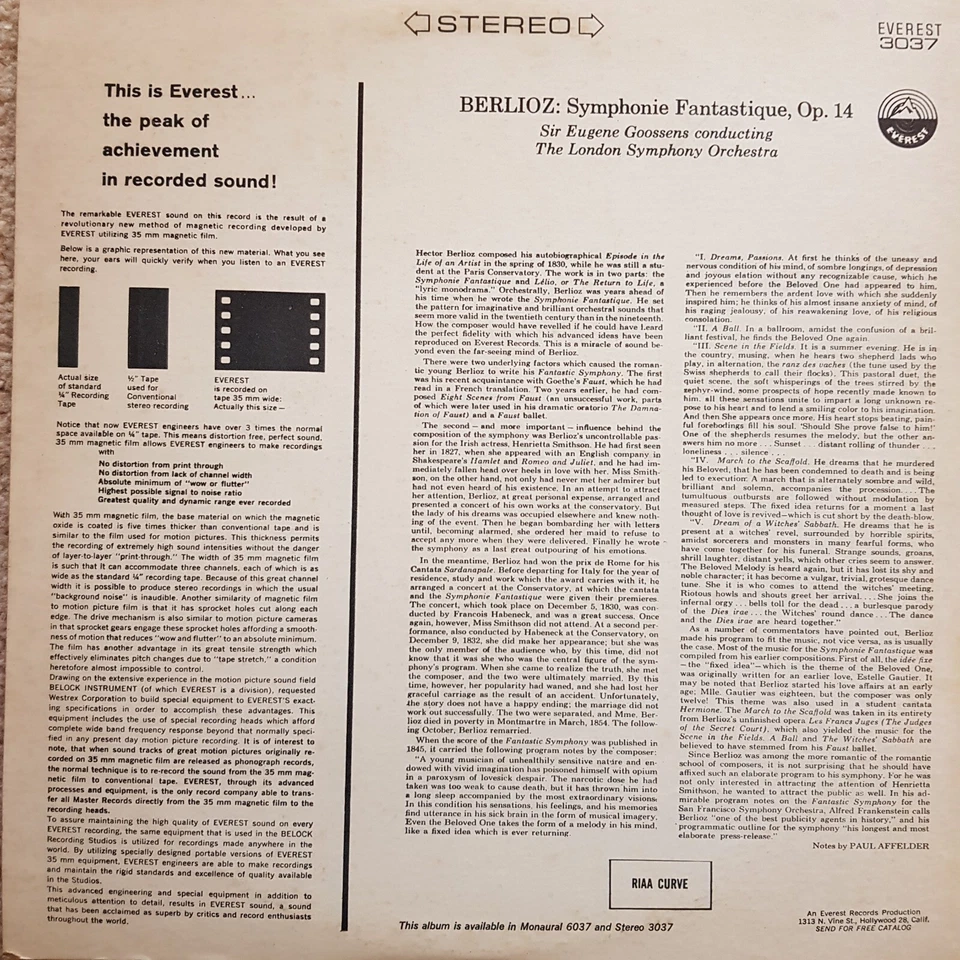Berlioz Symphonie Fantastique. Sir Eugene Goossens/LSO. RARE Everest SDBR 3037 - Image 2 of 4