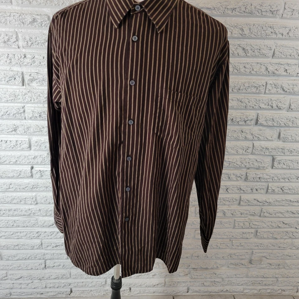 Haggar Mens Shirt XXL Long Sleeve No Iron Brown Tan Stripe Lightweight Collar - Image 4 of 4