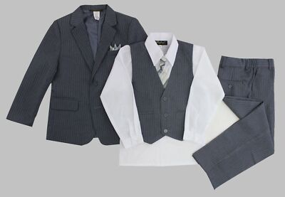 Boys Suits Pinstripe Pieces Charcoal Gray Toddler Kids Big Boy Size 2T-20