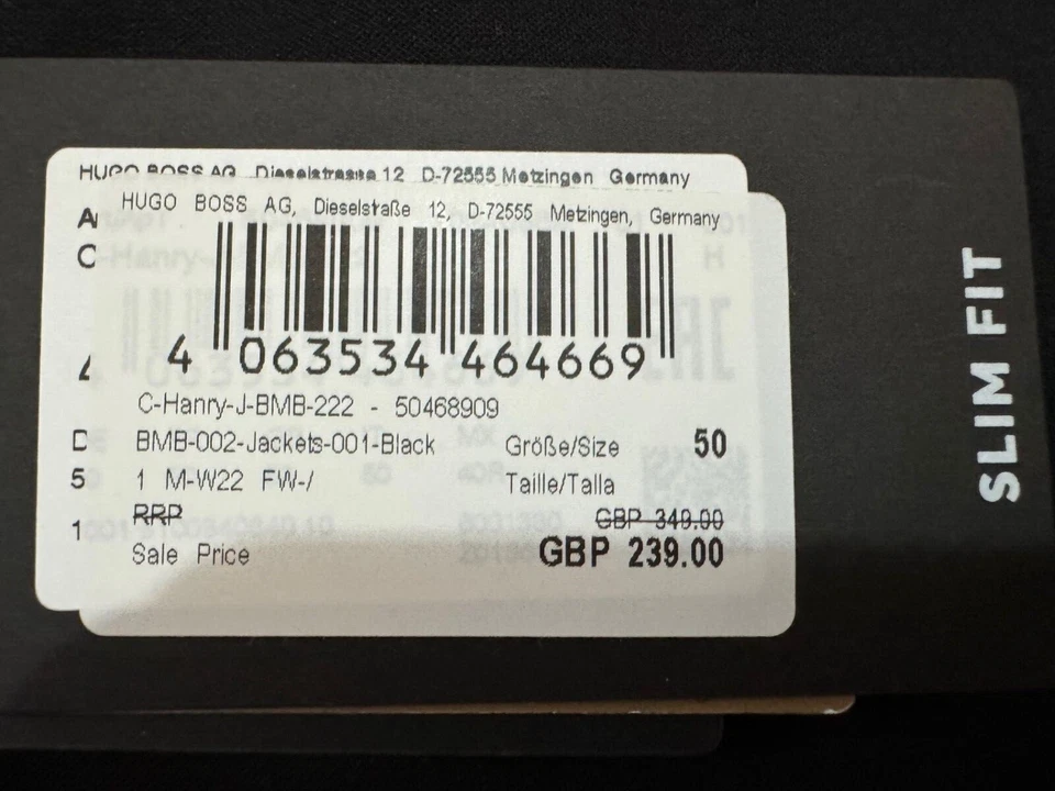 HUGO BOSS JACKET BLACK SLIM FIT ALL SIZES NEW RRP £349 - Image 4 of 4