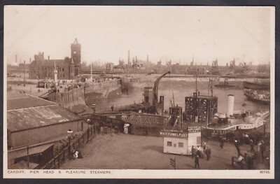 C1910 POSTKARTE PIERKOPF & VERGNÜGUNGSDAMPFER, CARDIFF, WALES, WEISSE TRICHTERFLOTTE