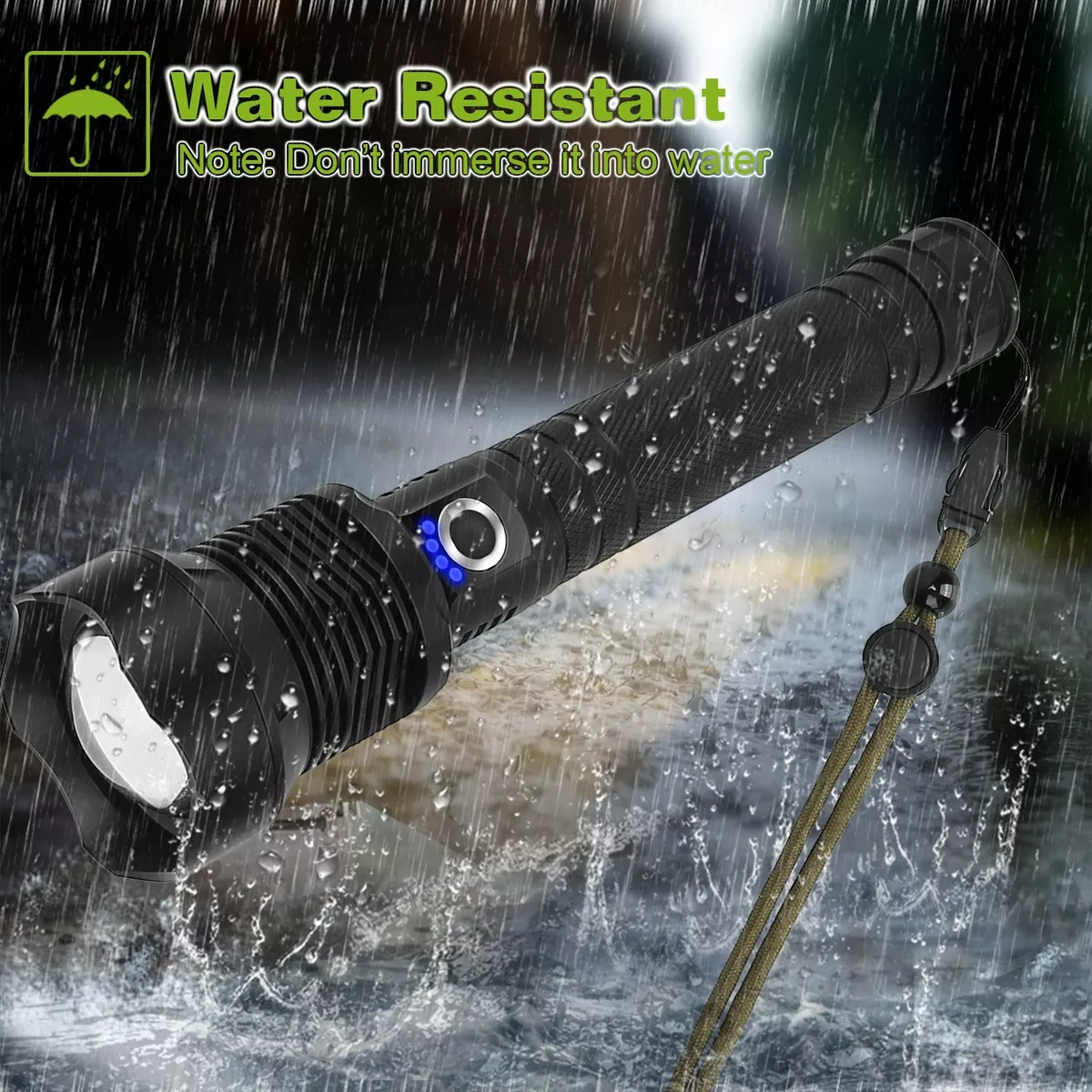 10Inch 30000LM Rechargeable Tactical Flashlight Zoom Torch Light
