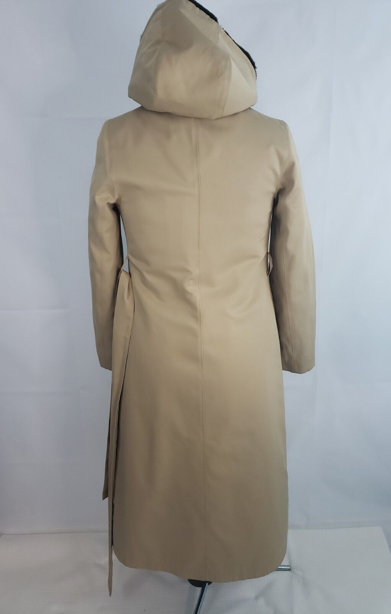 Halston for Misty Harbor Tan faux fur Hoodie trench coat winter