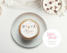 PERSONALISED Baby Birthday Bunting Flag Age Party Cupcake Edible Toppers Cake
