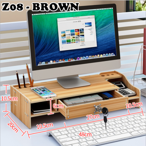 Wooden Monitor Stand LED LCD Computer Riser Desktop Holder & Storage Drawer z08 - Picture 5 of 7