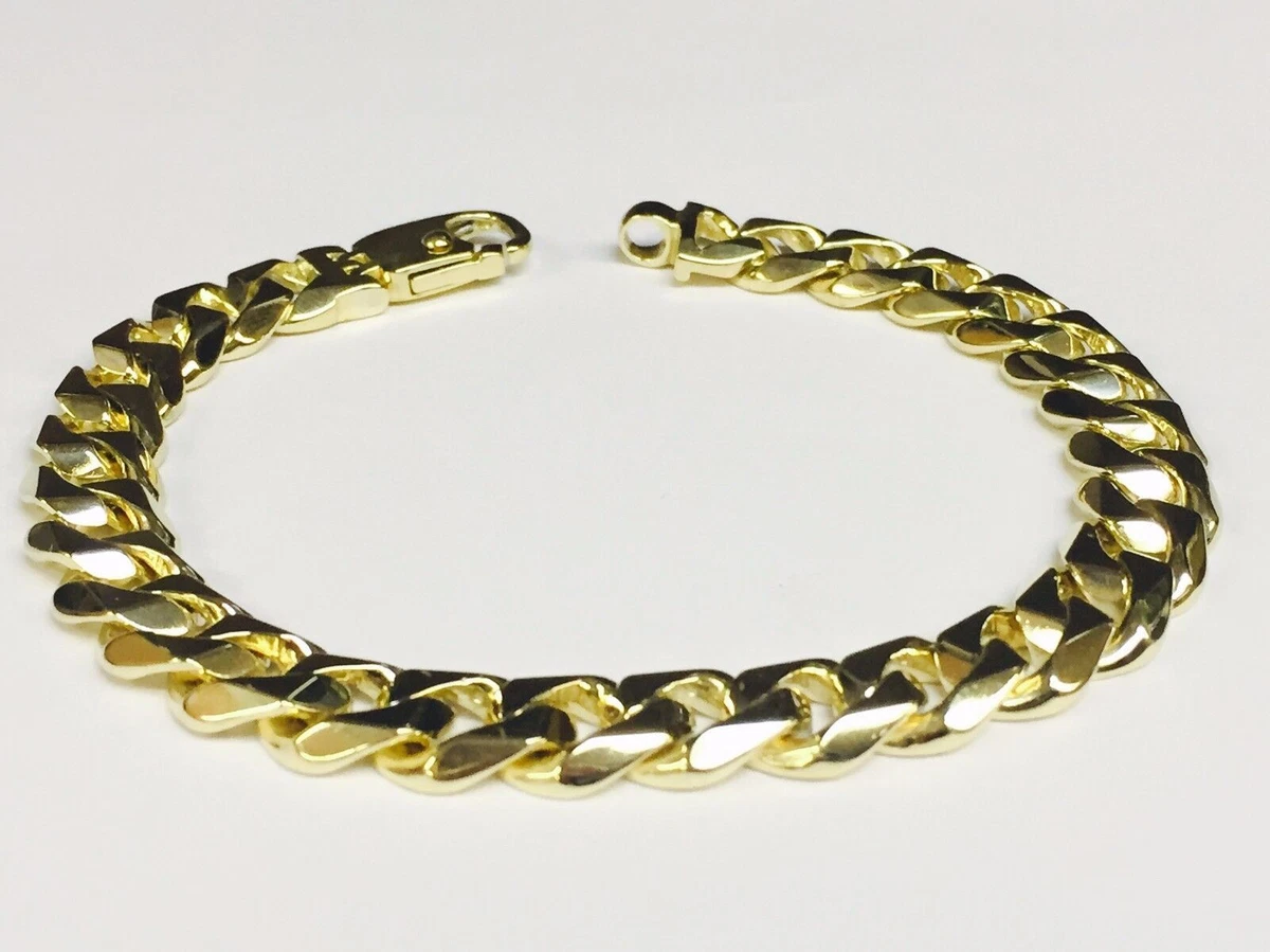 14K Yellow Solid Gold Mens Curb Bracelet 11 mm