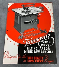 Tannewitz Tilting Arbor Table Saw Type U & U-S Vintage ~ BROCHURE ~ Pamphlet
