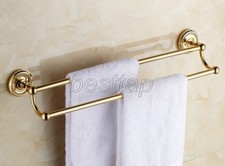 Gold Color Brass Wall Mounted Bathroom Double Towel Rail Holder Rack Bar sba602