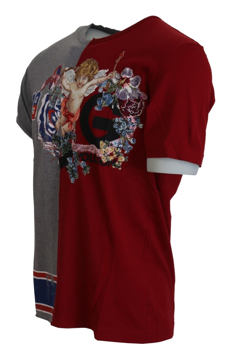Dolce & Gabbana Red Gray Two Model DG Angel Crewneck Men's T