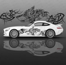 2Pcs Black Car Body Side Door Stickers Running Wolf Totem Vinyl Decals Universal
