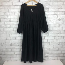 MADEWELL NWT $128 True Black Long Sleeve V-Neck Empire Midi Dress SMALL NO147
