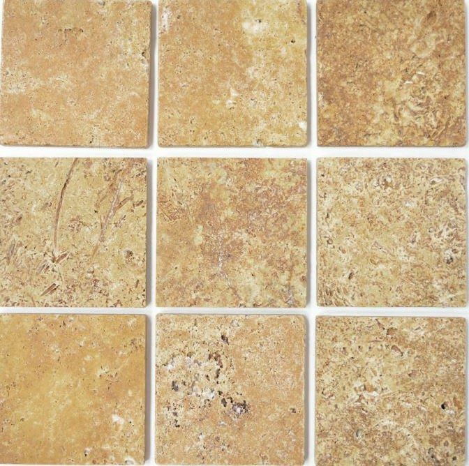Carreaux Mosaïque Travertin Jaune Or Antique - 5 Pièces, Pierre Naturelle Pour Cuisine