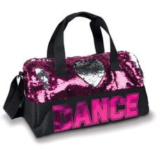 Danz N Motion Sequin Dance Heart Duffel Bag Fuchsia to Silver