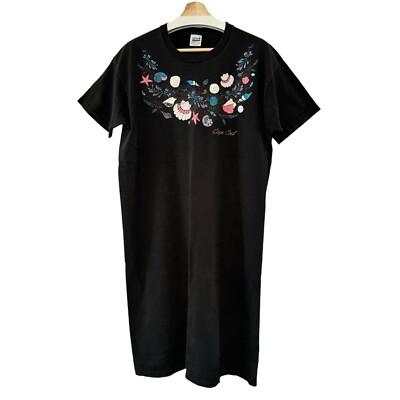 VTG Cape Cod Summer Shells Black T-shirt Dress Beach Sleepwear Tee OS Nautical