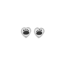 Heart Paw Prints 6mm Sterling Silver Stud Earrings