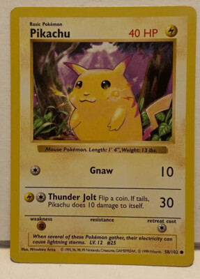 Pikachu 58/102 - Pokemon Base Set Unlimited Shadowless - Common