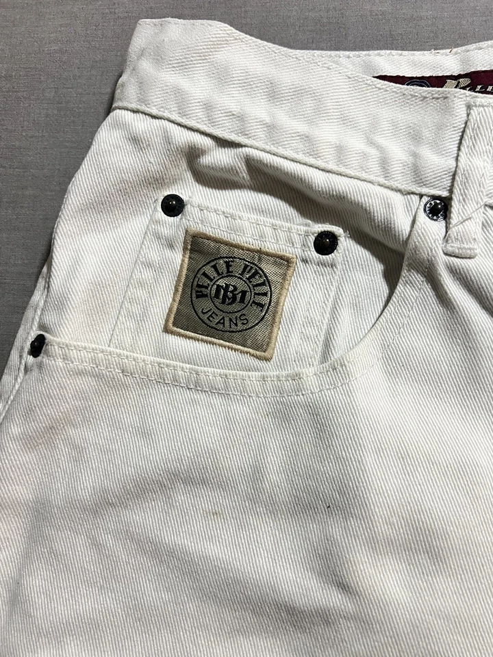 Pantalones Cortos De Colección Pelle Pelle Marc Buchanan Para Hombres 36 Blancos Denim Bolsillos con Cremallera Y2K. Foto 2 de 4