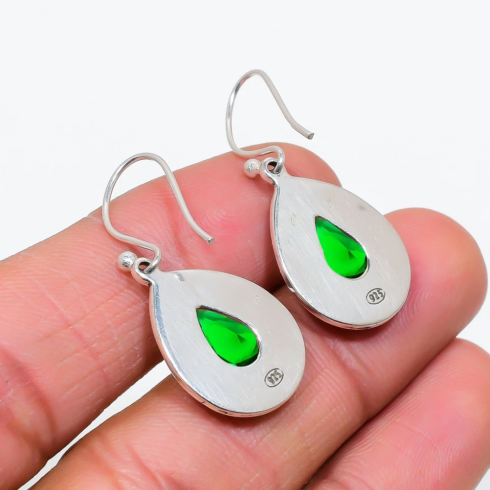 Pendiente de joyería de plata de ley 925 con piedras preciosas de diopsido cromado, hermoso pendiente Foto 4 de 4