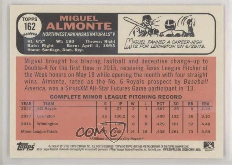 2015 Topps Heritage Minor League Edition Gum Damage Back Miguel Almonte #162 - Image 2 of 2
