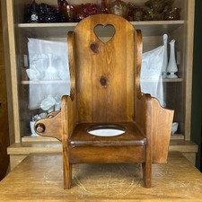 Vintage Wooden Child Potty Training Chair Heart Cutout Back Plastic Insert 23  