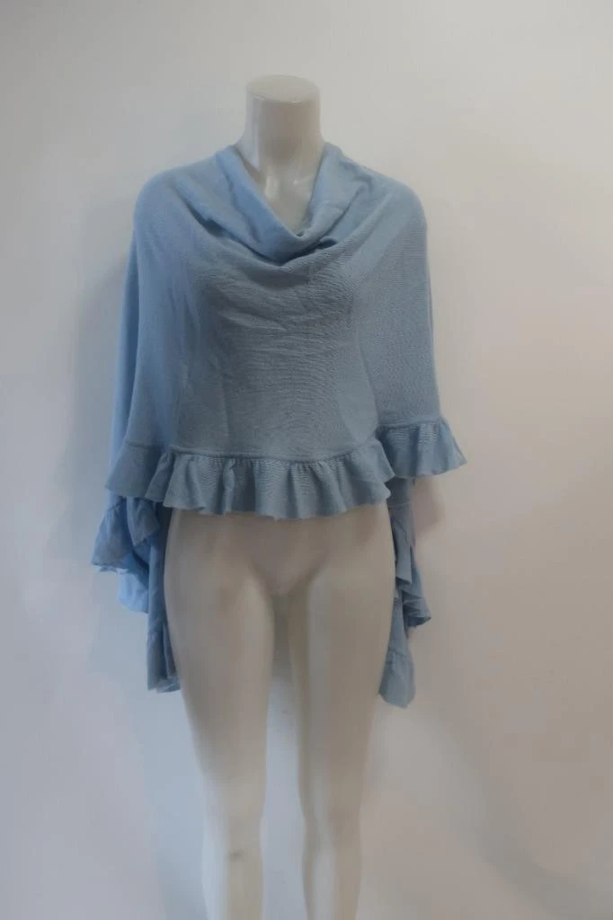 Womens Minnie Rose 100% Cashmere Sky Blue Ruffle Edge Poncho O/S