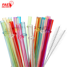 25pc Reusable Plastic Straws 9 Inch Long with 2 Brushes BPA Free Tumbler Mason J