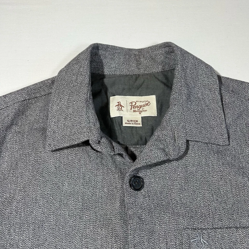 Original Penguin Men’s Shirt Jacket Size Small Gray Herringbone Cotton Blend - Image 3 of 4