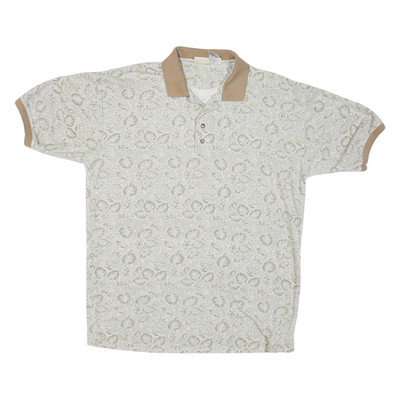 BUGLE BOY Herren Polo Kurzarm Beige Florales Muster L Polyester-Mix