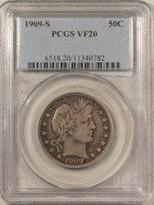 1909-S BARBER HALF DOLLAR - PCGS VF-20!