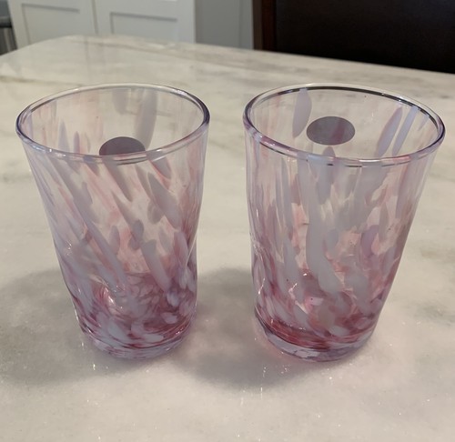 NWT Set of Two Vetro Murano Pink & White Indented Drinking Glass Tumblers - Picture 3 of 8