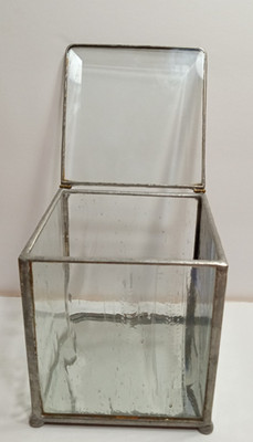 Glass Box Footed 4''X4''X4 1/2''- Frosted-Mirrored in Very Good Condition