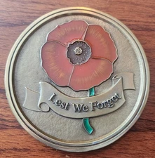 Batesville LifeStories Funeral Brass Magnetic Medallion~"LEST WE FORGET"