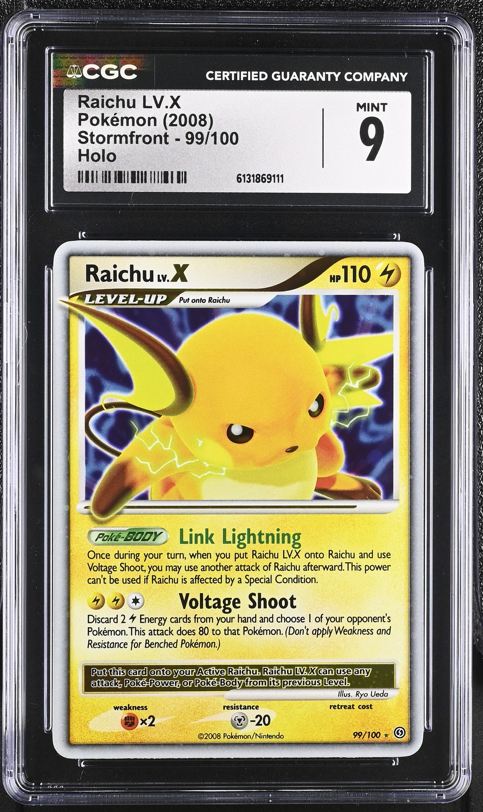 CGC 9 MINT Raichu LV.X 99/100 Stormfront Holo Pokemon Card