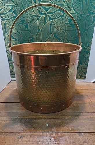 Vintage Copper  Bucket Coal Fireplace Brass Large NICE 