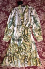 BNWT Foreva Young green white satin feel paisley ruffle wrap dress M