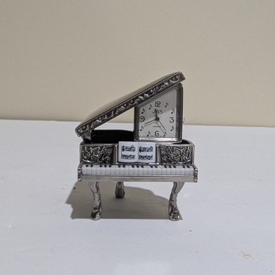 Silver Metal Miniature Piano Clock. 3'' H