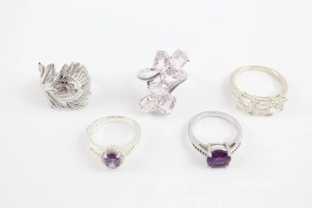 05 Sterling Silver Rings Gemporia TGGC Rose Quartz Amethyst Quartz x 5 (20g)