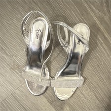 Fioni Women  s Silver Rhinestone Strappy Ankle Strap Stiletto Heels Size 8