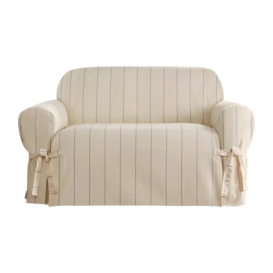 Funda de sofá de pato de algodón pesado Surefit cubierta azul natural 58 a 7... Foto 2 de 4