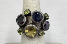 925 Silver Vintage Ring W/Peridot, Amethyst & Garnet