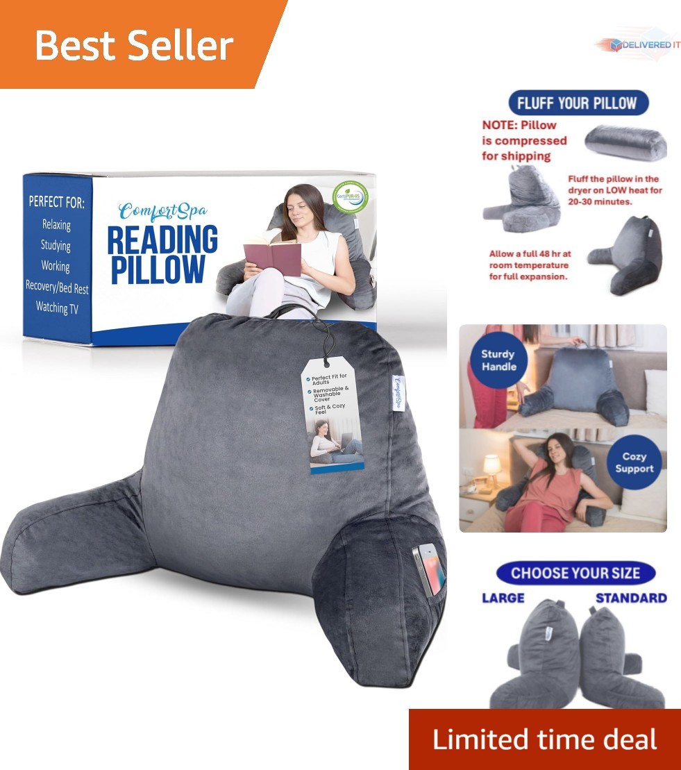 Reading Pillow for Bed Adult Large Grey Support Backrest wit