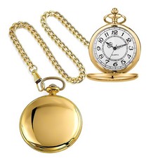 Gold Smooth Quartz Pocket Watches Round Arabic Numbers with 37cm Chain Best G...