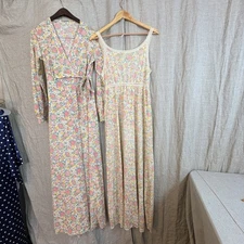 Vintage Miss Elaine Robe Nightgown Set Womens Medium Floral Maxi Lounge 70s