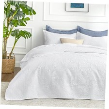 Quilts for Queen Bed White Bedspreads Full/Queen 90"x96" Coin Pattern White