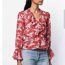 Rixo London Roison Floral Blouse in Diana size S Silk Ruffle Romantic Boho